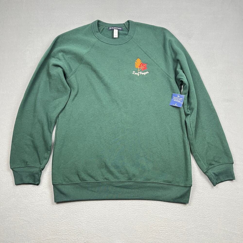 NWT Kiel James Patrick KJP Leaf Peeper Crewneck Sweatshirt Green Fall Women's L